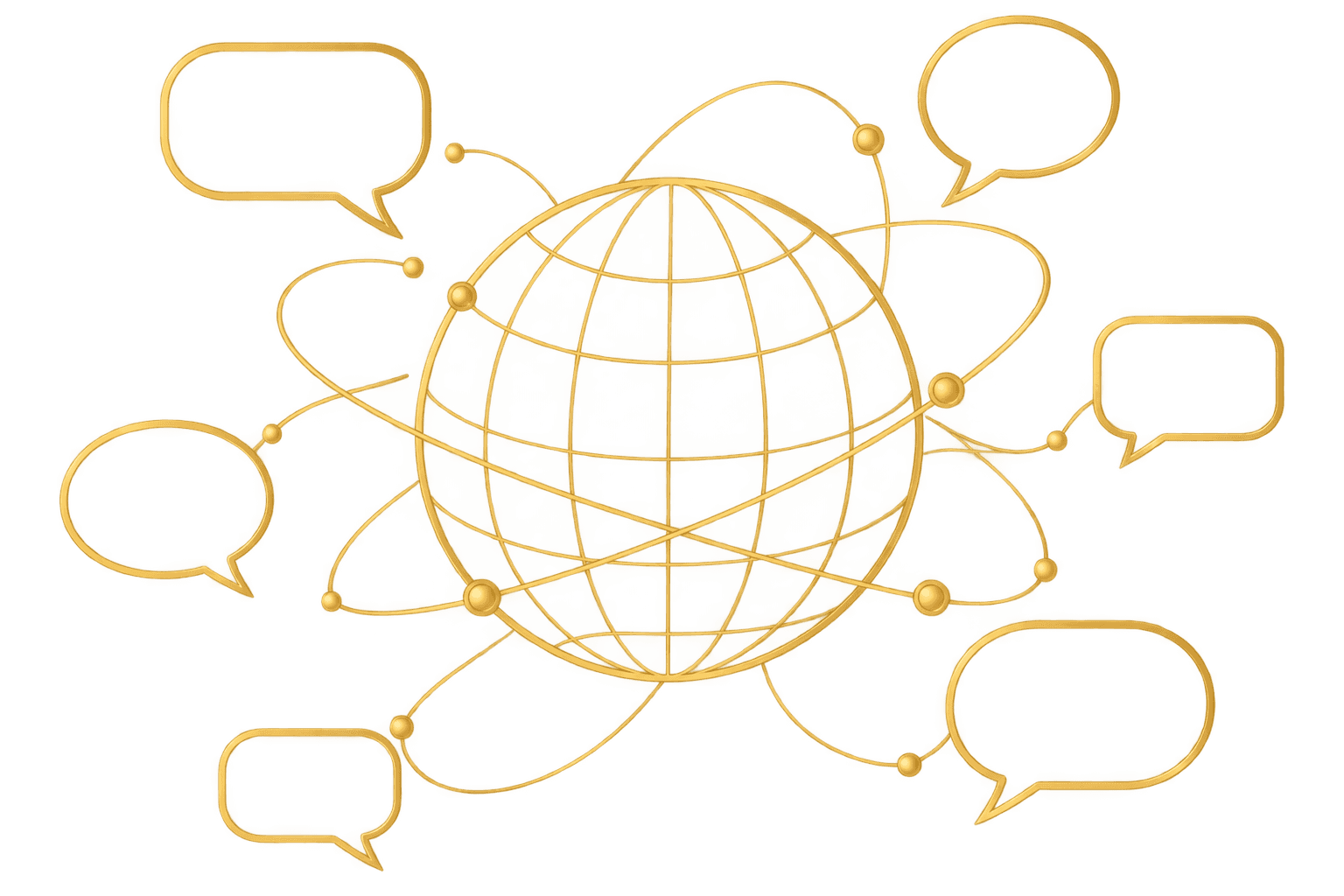 Illustration of a globe encircled by speech bubbles